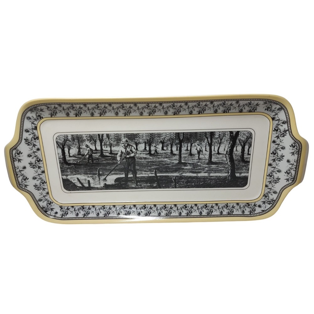 Vintage Designpac Incorporated Serving Plate Bread Tray Rectangular Men in Field